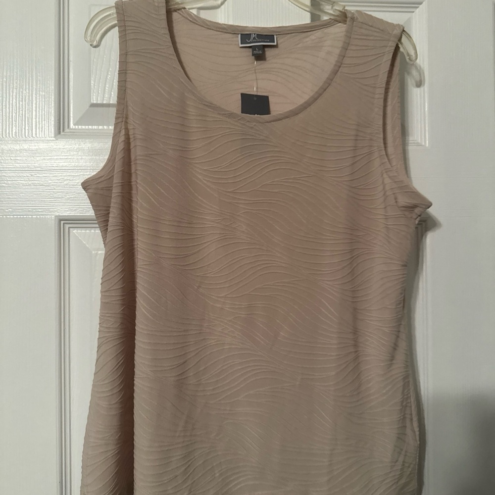 JM Collection Beige Wave Pattern Tank Top